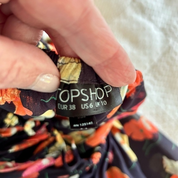 Topshop Dress Blue Coral Floral Flutter Sleeve Elastic Waist Off Shoulder size 6 - Picture 16 of 16